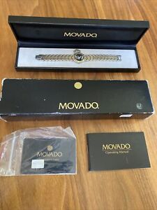 Vintage MOVADO WOMEN'S MODERATE GOLD SILVER BLACK DIAL SWISS WATCH model 0602471