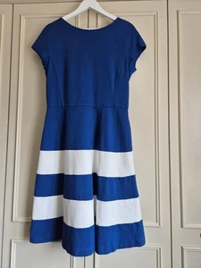 Hobbs Blue & White Striped Fit N Flare Dress, Cap Sleeves, Size UK 14 - Picture 1 of 7