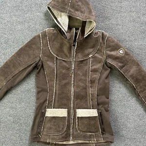 KUHL Jacket Women Small Dani Sherpa Coat Hood Micro Suede Wool Italian Fabric - Picture 1 of 16