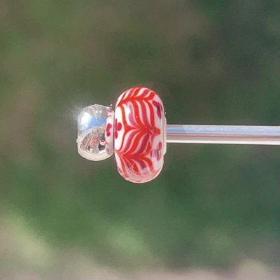 Authentic Rare Limited trollbeads ooak unique glass bead red white Curry - Image 1 of 3