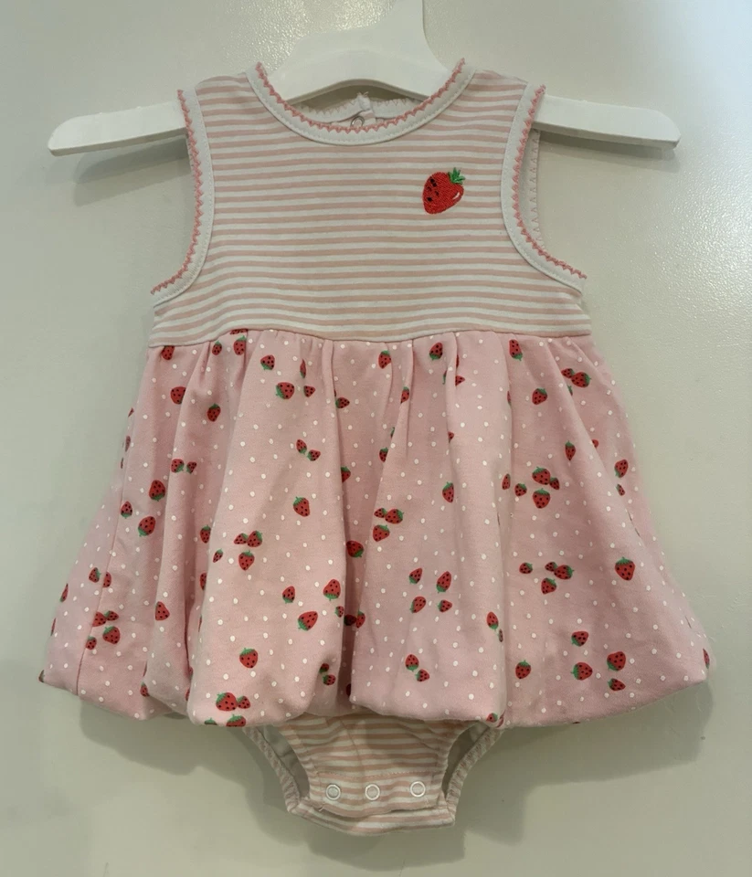 Vestido Body Little Me Bebé Niñas Bordado Fresa Sin Mangas Rosa 9M Foto 1 de 4