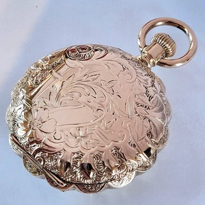 M80 FANTASTIC 1900 CLAM SHELL 14K GOLD FILLED WALTHAM FANCY EXOTIC DIAL BEAUTY! - Picture 1 of 17