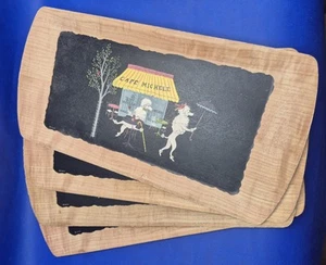 Juego de cuatro bandejas de madera vintage Kentley Romance of Fifi/Pepe 1952 17,5x8,75" - Imagen 1 de 14