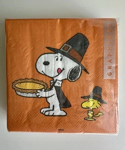 40 Graphique PEANUTS Snoopy Woodstock 5" Cocktail Beverage Napkins Thanksgiving - Picture 1 of 2