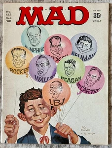 MAD Magazine October ‘68 Issue #122 1968 Politics Nixon Reagan Wallace LBJ - Foto 1 di 3