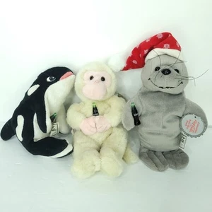 Lot of 3 Coca Cola Bean Bag Plush Monkey Walrus Whale - Picture 1 of 7