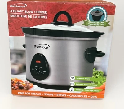 Olla de cocción lenta metálica de acero inoxidable Brentwood de 3 cuartos SC130S 170 vatios Foto 1 de 3
