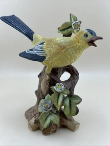 Lefton Porcelain Yellow Finch Bird on Flowering Branch  6” Vintage - Picture 1 of 8