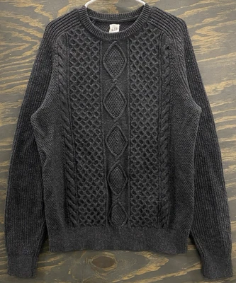 Y2K GAP Men’s Cable Knit Sweater Dark Gray Textured Crewneck Size M - Image 1 of 4