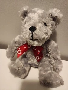 Walmart Plush Light Gray Swirl Bear Red Heart Bow Sits 9" Lovey Stitched Eyes - Picture 1 of 6