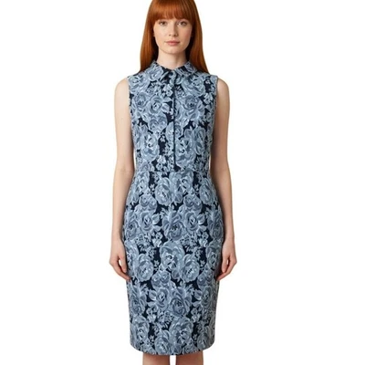 BADGLEY MISCHKA Azul Floral Jacquard Vaina Camisa Vestido Talla 12 Oficina Fiesta Foto 1 de 4