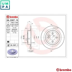2x BRAKE DISC 08.C307.11 FOR MINI CLUBMAN N12 B14 A 1.4L 9HZ /W16 D16 1.6L 4cyl - Picture 1 of 10