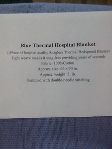 HOSPITAL THERMAL BLANKET 66x90 in. 100% Cotton BLUE - Picture 1 of 3