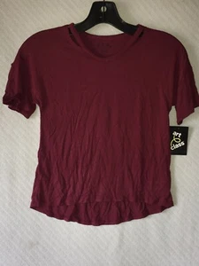 Art Class Math Maroon Knit Cut Shoulder Hi-Lo Short Sleeve Blouse Size L 10/12 - Picture 1 of 8