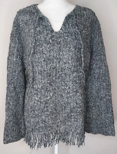 Venezia Jeans Wool Blend Fringe Trim Sweater Gray Size 14/16 Long Flare Sleeves - Picture 1 of 12