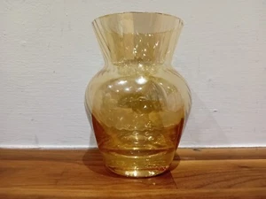 Bohemian Glass Posy 4" Vase Iridescent Amber Orange Twist Swirls Art Glass - Picture 1 of 5