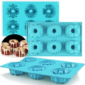 Mini Cake Pans Set of 3 Silicone Fluted Tube Cake Pans European Grade Non Stick - Picture 1 of 9