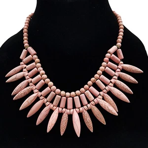 Pink Bead Stone Bohemian Bib Necklace Choker Statement Howlite? Extender Tribal - Picture 1 of 5