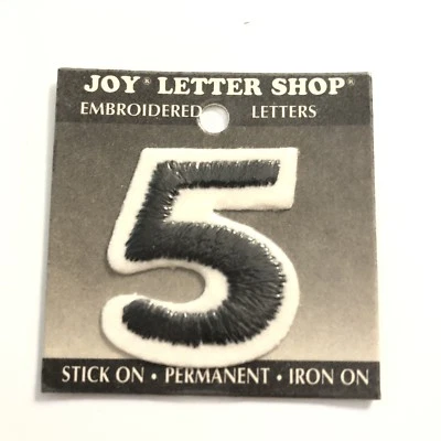 Joy Letter Shop Black Number 5 1.5” Iron On Embroidered Patch Appliqué Crafting - Image 1 of 4