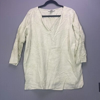Jillian Jones Womens 2X Linen Button Up Blouse Top Boho Embroidered Tunic Shirt - Image 1 of 4