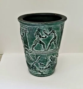 Handmade Krfte Ceramic Antique Libation Greek terracota decorated Cup 4.5" x3 " - Picture 1 of 6