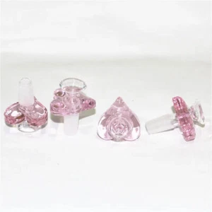 2PCS 14MM Male Smoking Bowl Pink Heart Thick Glass Water Pipe Slide Tobacco Bowl - Picture 1 of 8