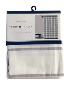 TOMMY HILFIGER 72" x 72" White & Gray Corrine Stripe Designer Shower Curtain NEW - Picture 1 of 2