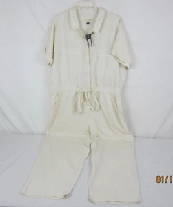 Universal Thread Women's Cream One Piece Belted Linen Blend Utility Jumpsuit 17 - Picture 1 of 20