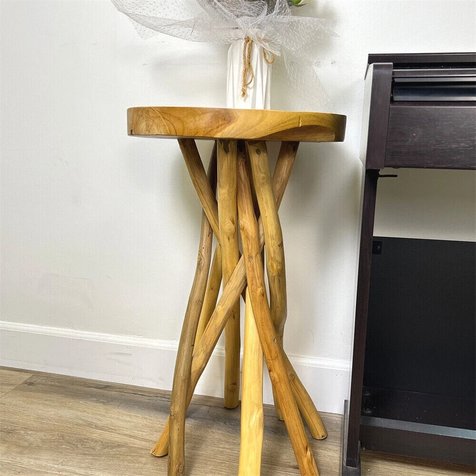 Mesa auxiliar rústica con ramas de madera de teca mesa auxiliar pequeña mesa de acento soporte para plantas regalo Foto 1 de 4