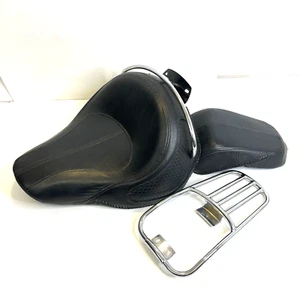 Harley Davidson Softail Leather & Vinyl Solo & Passenger Seat w/ Rail 2005-17 - Picture 1 of 22