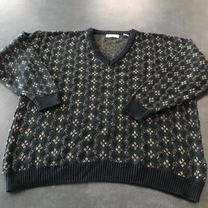 Vintage Natural Issue geometrischer Acryl Strickpullover Herren Größe 4XLT V-Ausschnitt - Bild 1 von 14