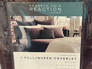 Kenneth Cole Landscape Full/Queen Quilted Velvet Coverlet Plum Hollywood Regency - Picture 1 of 5