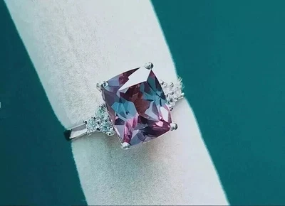 2.65 Ct Color Change Emerald Cut Alexandrite Ring 14k solid white Gold All Size - Image 1 of 4