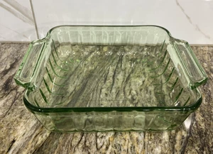 Vintage Martha Stewart Auflaufform Backen 8"x8" hellgrün Glas gerippt MSE - Bild 1 von 24