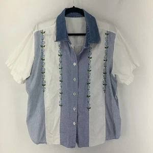 De Colección Con Botones Para Mujer 2X Top Cottagecore Azul Margarita Guinga Bordada Abuela - Imagen 1 de 8