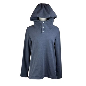 North Face M Charcoal Gray Button Up Henley Hooded Microfleece Pullover Jacket - Picture 1 of 13