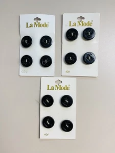 Lote De Colección De 12 Botones De Anclaje Negros La Mode #2047 Talla 25 (5/8") Nuevos En Tarjeta - Imagen 1 de 4