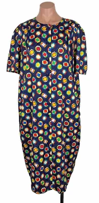 Vintage Adrianna Papell Boutique Blue Button Front Geometric Dress Plus Sz 18 - Image 1 of 4