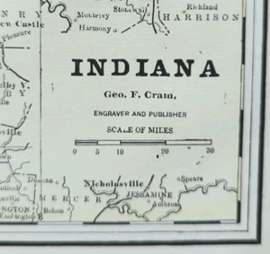 Vintage 1892 INDIANA Map 11"x14" Old Antique Original INDIANAPOLIS FORT WAYNE IN - Picture 1 of 5