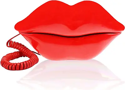 Cartoon Shaped Red Mouth Lip Phone Vintage Wired Telephone Real Corded Landline • 24.69€