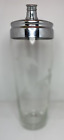 Vintage Etched Glass Martini Shaker Mid Century 1960's Metal lid (5-48)