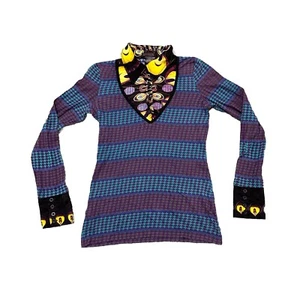 Vintage Y2K Custo Barcelona Houndstooth Psychedelic Longsleeve Polo Shirt Size 1 - Picture 1 of 8