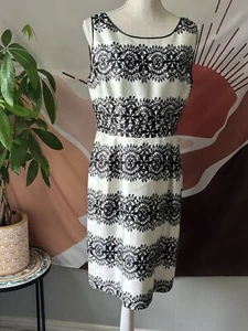 Kate Spade size 8 DRESS Cotton Silk Woven Blend Black White Medallion Print - Picture 1 of 13