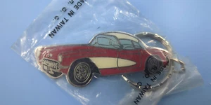 1957 Red Corrvette II Classic Car Series Silver Tone Keychain Key Ring Keyring - Picture 1 of 3