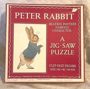 Rompecabezas de sierra de plantilla Beatrix Potter, Peter Rabbit, 14,5 x 9,5 pulgadas, 50 piezas, década de 1950 - Imagen 1 de 12