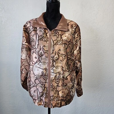 Vtg 90's Rafael Reversible Satin Jacket Women's SZ Small Oversized Bomber READ - Image 1 of 4