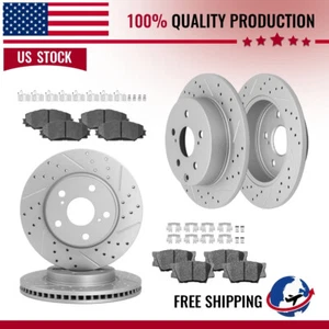 Front Rear Drilled Brake Rotors Ceramic Brake Pad for 2010 2011 2012 Lexus Hs250 - Picture 1 of 9