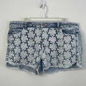 PANTALONES CORTOS DE MEZCLILLA DE COSTURA TINSELTOWN PARA MUJER MARGARITA DUKES CON ENCAJE TALLA 14 - Imagen 1 de 10