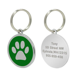 Round Bone Paw Print Custom Dog Tags Disc Free Engraved Pet Collar ID Tags