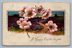 Postcard Vtg Tuck's Easter Postcards Happy Flowers Walking Path No 704 - Picture 1 of 2